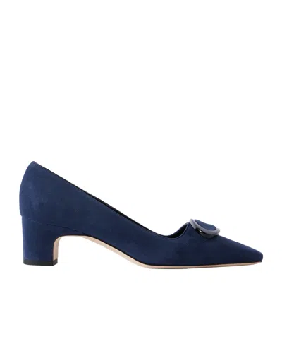 Manolo Blahnik Fenix 50 Buckled Suede Pumps In Blue