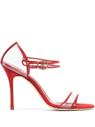 Manolo Blahnik Fersen 105mm Suede Sandals In Rot