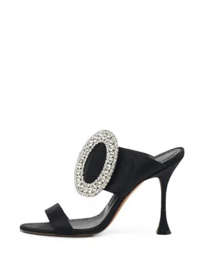 Pre-owned Manolo Blahnik Fibiona Crystal-embellished Sandals In Black
