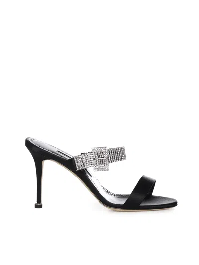 Manolo Blahnik Fibolta Satin Mules With Crystals In Black