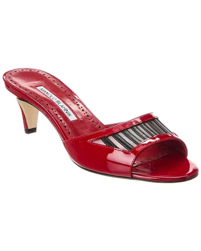 Manolo Blahnik Fifaso 50 Patent & Mesh Sandal In Red