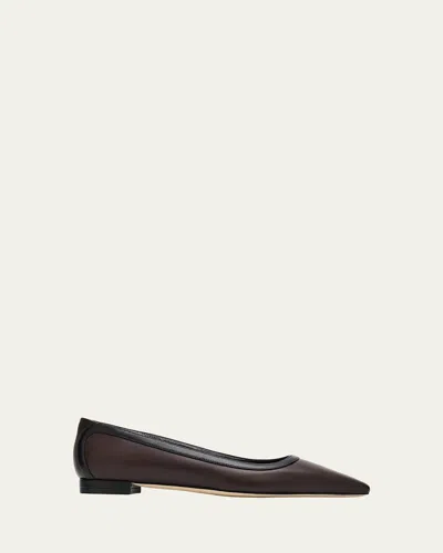 Manolo Blahnik Filotas Leather Ballerina Flats In Brown