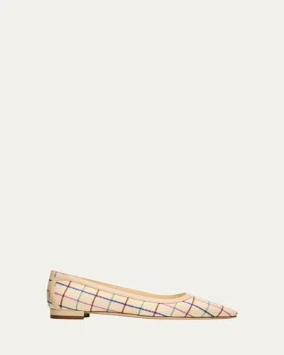 Manolo Blahnik Filotas Plaid Silk Ballerina Flats In Neutral