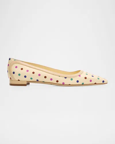 Manolo Blahnik Filotas Leather-trimmed Polka-dot Ballet Flats In White