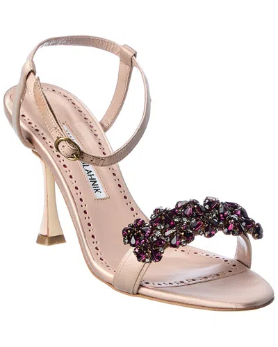 Manolo Blahnik Finah 90 Satin Sandal In Neutral