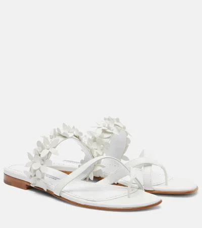 Manolo Blahnik Fiosa Appliqué Leather Thong Sandals In Multi