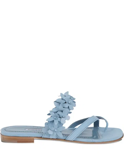 Manolo Blahnik Fiosa Flowers-embellishment Sandals In Blue