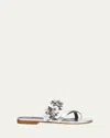 Manolo Blahnik Fiosa Leather Flat Sandals In Silver