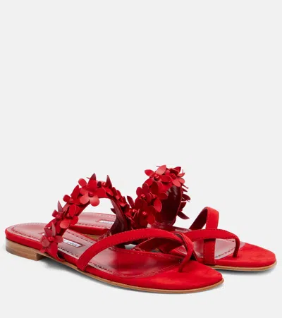 Manolo Blahnik Fiosa Leather Sandals In Red