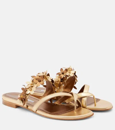 Manolo Blahnik Fiosa Leather Sandals In Gold