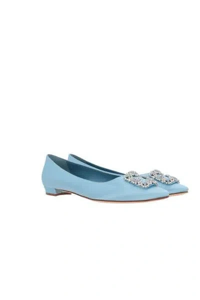 Manolo Blahnik Hangisimu Satin Flat In Blue