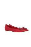 Manolo Blahnik Hangisi Red Satin Flats In Red