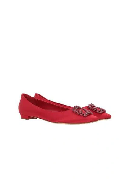 Manolo Blahnik Hangisi Buckle Embellished Flat Shoes In Red