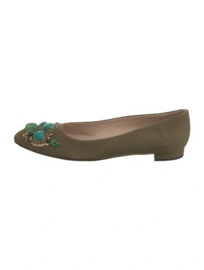 Pre-owned Manolo Blahnik Flats In Green