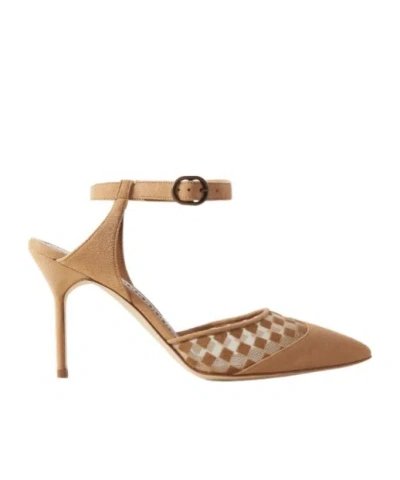 Manolo Blahnik Flocked Mesh Pumps In Brown