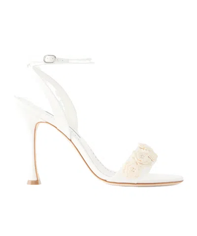 Manolo Blahnik Raosnu 105 Crochet-trimmed Leather Sandals In Transparent