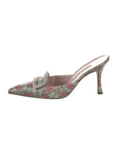 Pre-owned Manolo Blahnik Floral Print Mules