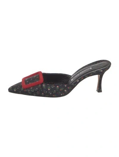 Pre-owned Manolo Blahnik Floral Print Mules In Blue