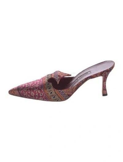 Pre-owned Manolo Blahnik Floral Print Mules In Pink
