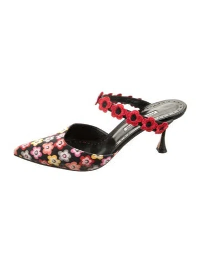 Pre-owned Manolo Blahnik Floral Print Mules In Red