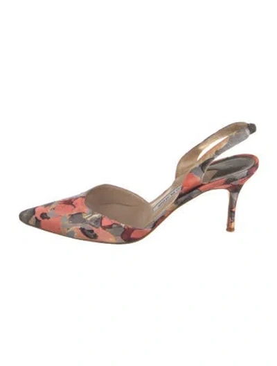 Pre-owned Manolo Blahnik Floral Print Slingback Pumps In Orange