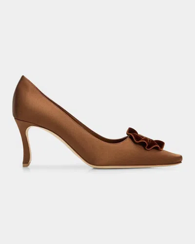 Manolo Blahnik Fortan 70mm Satin Stiletto Pumps In Brown