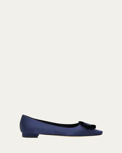 Manolo Blahnik Fortan Satin Ballerina Flats In Navy4116
