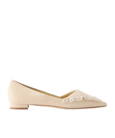 Manolo Blahnik Paletotflat Fringed Suede Ballet Flats In Neutral