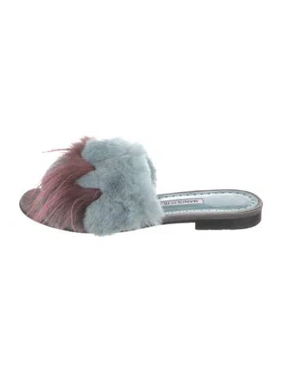 Pre-owned Manolo Blahnik Fur Patterned Slides In Gray