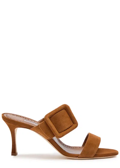 Manolo Blahnik Gable 70 Buckle-embellished Suede Mules In Brown
