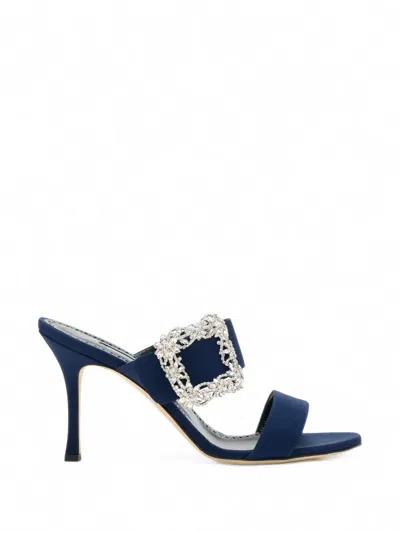 Manolo Blahnik Gable Jewel-buckle Sandals In Blue