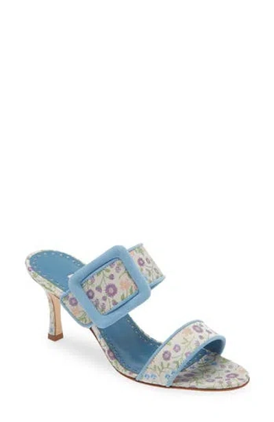 Manolo Blahnik Blue & White Gable Heeled Sandals In 976f Ywov/4241 Mblu