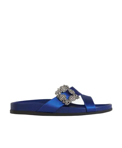 Manolo Blahnik Gem Buckle Slippers In Blue
