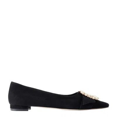 Manolo Blahnik Gibfla Embellished Suede Ballet Flats In Black