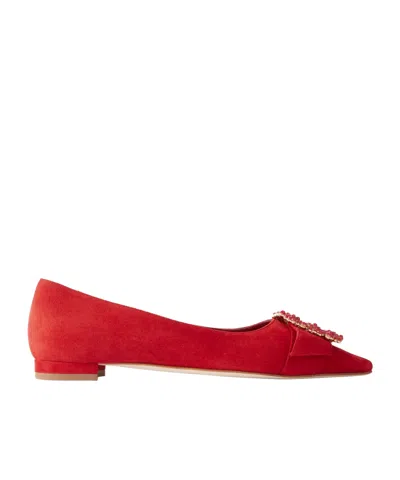 Manolo Blahnik Gibfla Embellished Suede Ballet Flats In Red