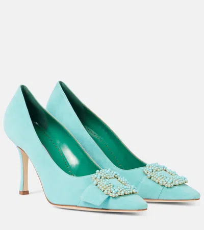 Manolo Blahnik Giboa 90 Embellished Suede Pumps In Blue