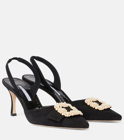 Manolo Blahnik Slingback-pumps Gibsli 70 Aus Veloursleder In Schwarz