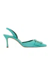 Manolo Blahnik Suede Pumps With Embellished Detail And Kitten Heel In Blue
