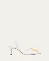 Manolo Blahnik Gibsli Silk Buckle Slingback Pumps In White