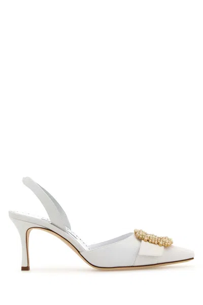 Manolo Blahnik White Crepe Gibsli Pumps