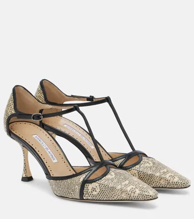 Manolo Blahnik 70mm Gish Snake-embossed Leather Pumps In Animal Print