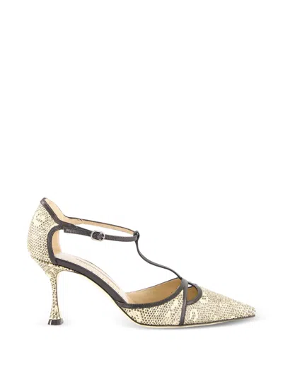 Manolo Blahnik Gish Snakeskin-effect Leather T-bar Pumps In Neutral