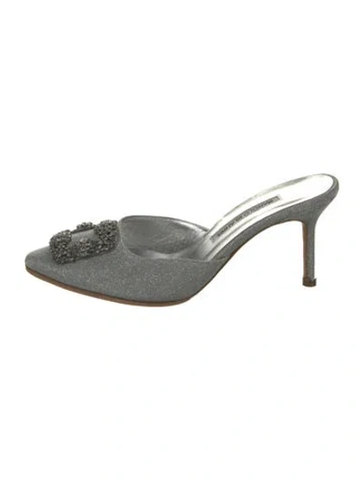 Pre-owned Manolo Blahnik Glitter Accents Mules In Silver