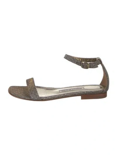Pre-owned Manolo Blahnik Glitter Accents Sandals In Metallic/silver