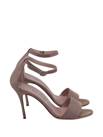 Pre-owned Manolo Blahnik Glitter Ankle Strap Sandal Heels In Pink