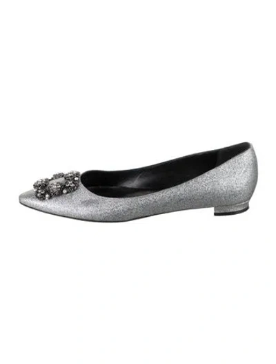 Pre-owned Manolo Blahnik Glitter Crystal Embellishments Ballet Flats In Metallic/silver