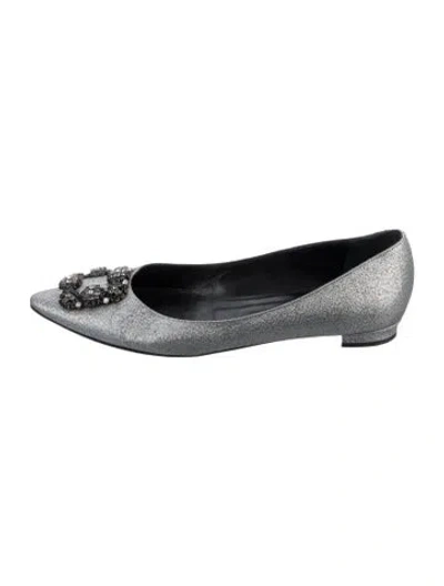 Pre-owned Manolo Blahnik Glitter Crystal Embellishments Ballet Flats In Silver
