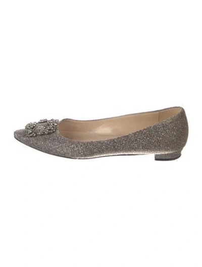 Pre-owned Manolo Blahnik Glitter Crystal Embellishments Flats