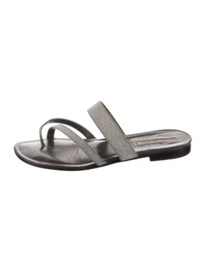 Pre-owned Manolo Blahnik Glitter Glitter Accents Slides In Gray