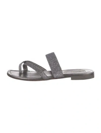 Pre-owned Manolo Blahnik Glitter Glitter Accents Slides In Silver